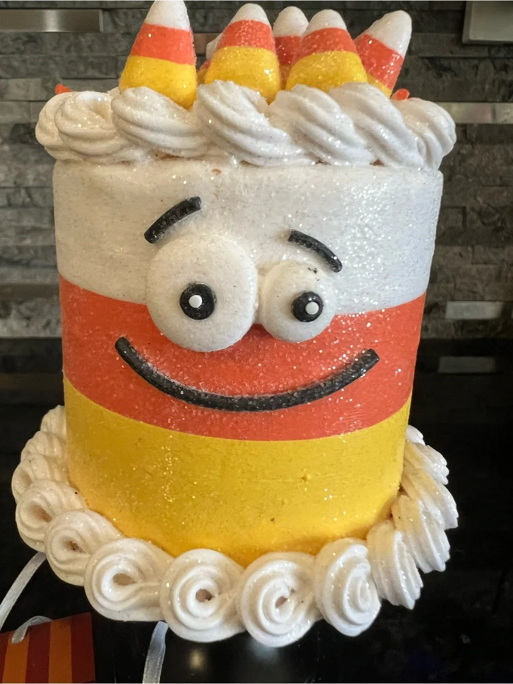 CANDY CORN Faux Frosted Cake With Smiley Face…So Realistic & CUTE!!! 6 In!!